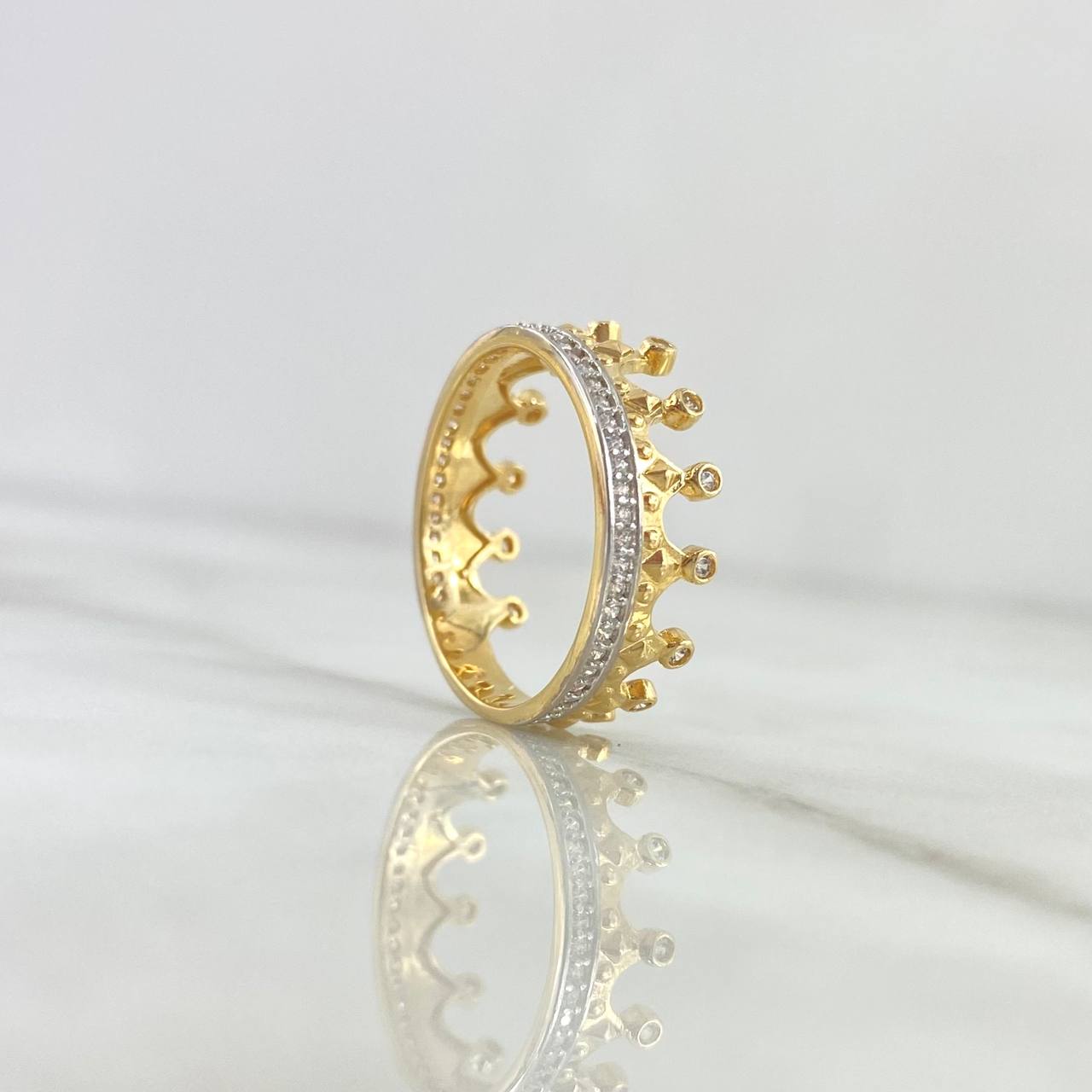 Anillo Corona Puente 3.6gr / T78 / Circones Blancos Dos Oros Amarillo Blanco 18K