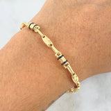 Pulso Rústico Barril Combinado 4.85gr / 19.5cm / 5mm Rayado - Diamantado - Texturizado - Cauchos Negros Oro Amarillo 18K ©