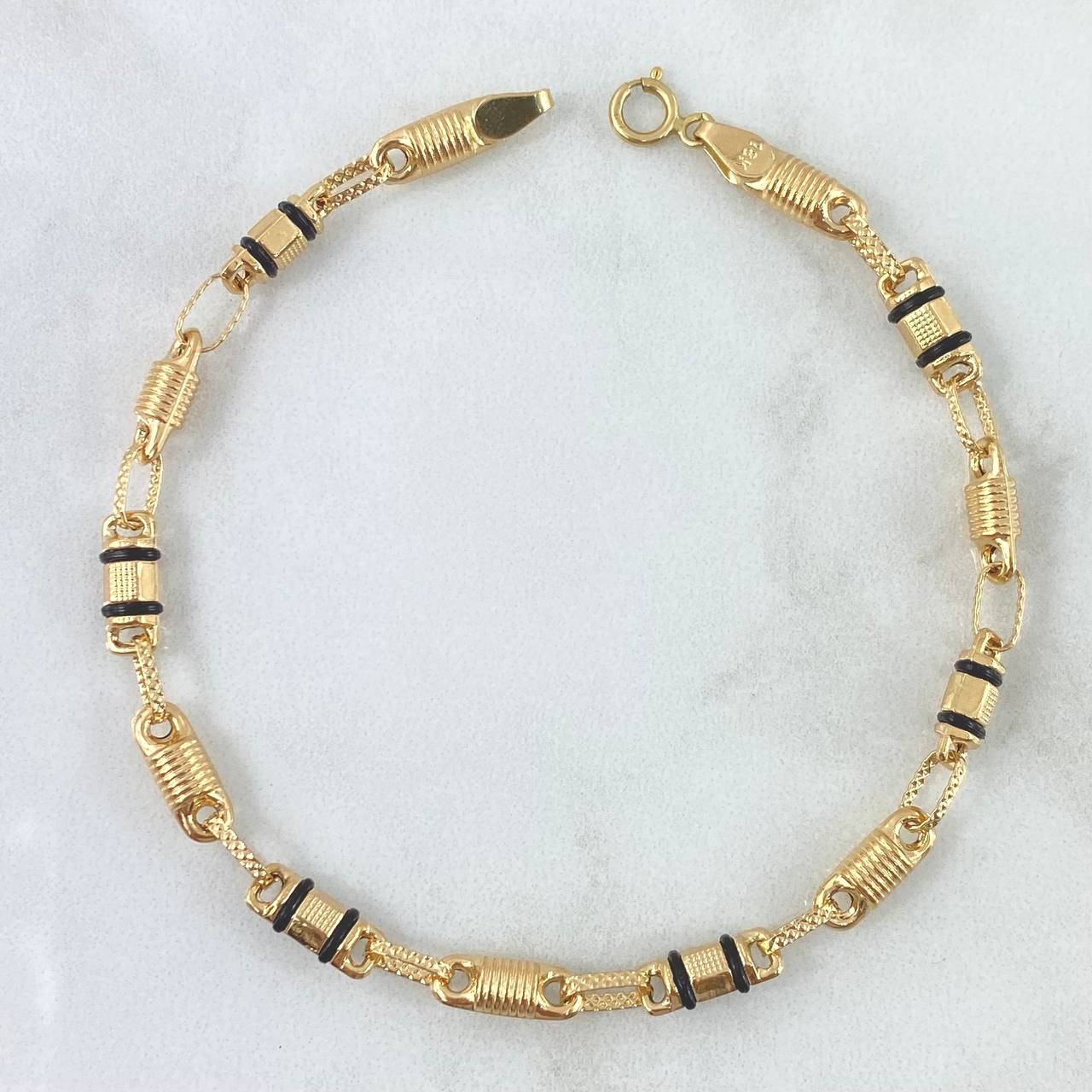 Pulso Rústico Barril Combinado 4.95gr / 20cm / 5mm Rayado - Texturizado - Cauchos Negros Oro Amarillo 18K ©