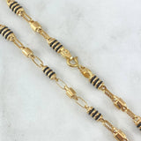 Cadena Rústica Barril 13.1gr / 60cm / 5mm Lisa - Rayada Cauchos Negros Oro Amarillo 18K ©