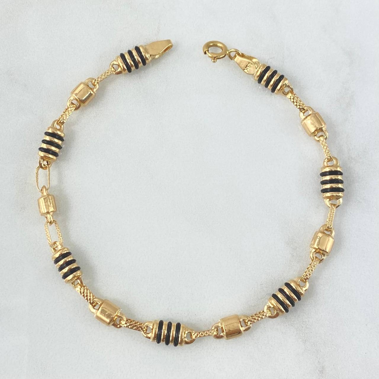 Pulso Rústico Barril 4.8gr / 20cm / 5mm Liso - Rayado Cauchos Negros Oro Amarillo 18K