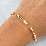 Pulso Rústico Tribal 3.65gr / 20.5cm / 5mm Cauchos Negros Oro Amarillo 18K