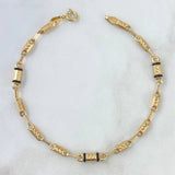 Pulso Rústico Tribal 3.65gr / 20.5cm / 5mm Cauchos Negros Oro Amarillo 18K