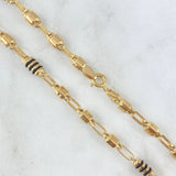 Cadena Rústica Barril 12.9gr / 60cm / 5mm Lisa - Rayada Cauchos Negros Oro Amarillo 18K