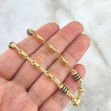 Cadena Rústica Barril 12.9gr / 60cm / 5mm Lisa - Rayada Cauchos Negros Oro Amarillo 18K