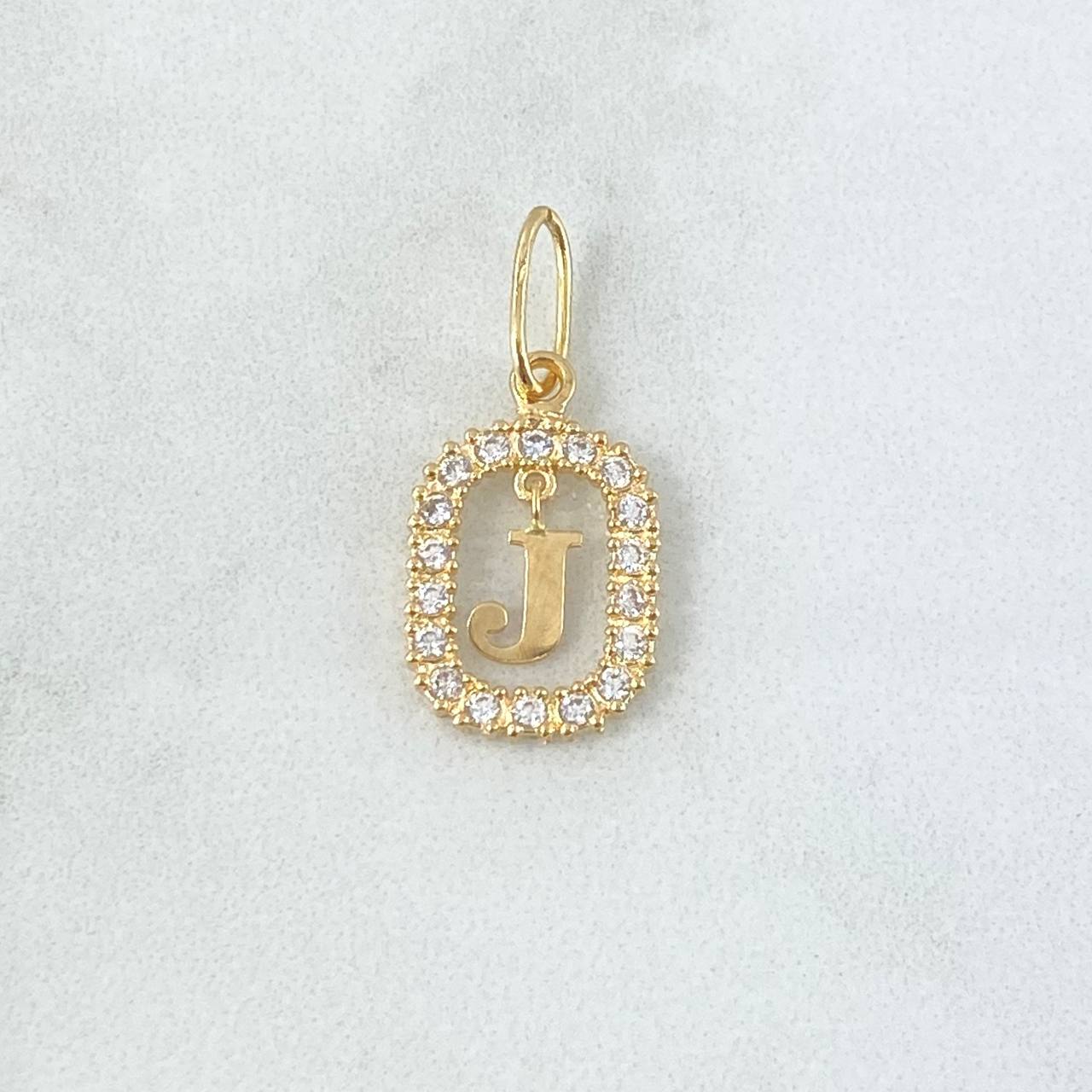 Dije Marco Letra J Colgante 1.4gr / 2.5cm - 1.8cm / Circones Blancos Oro Amarillo 18K