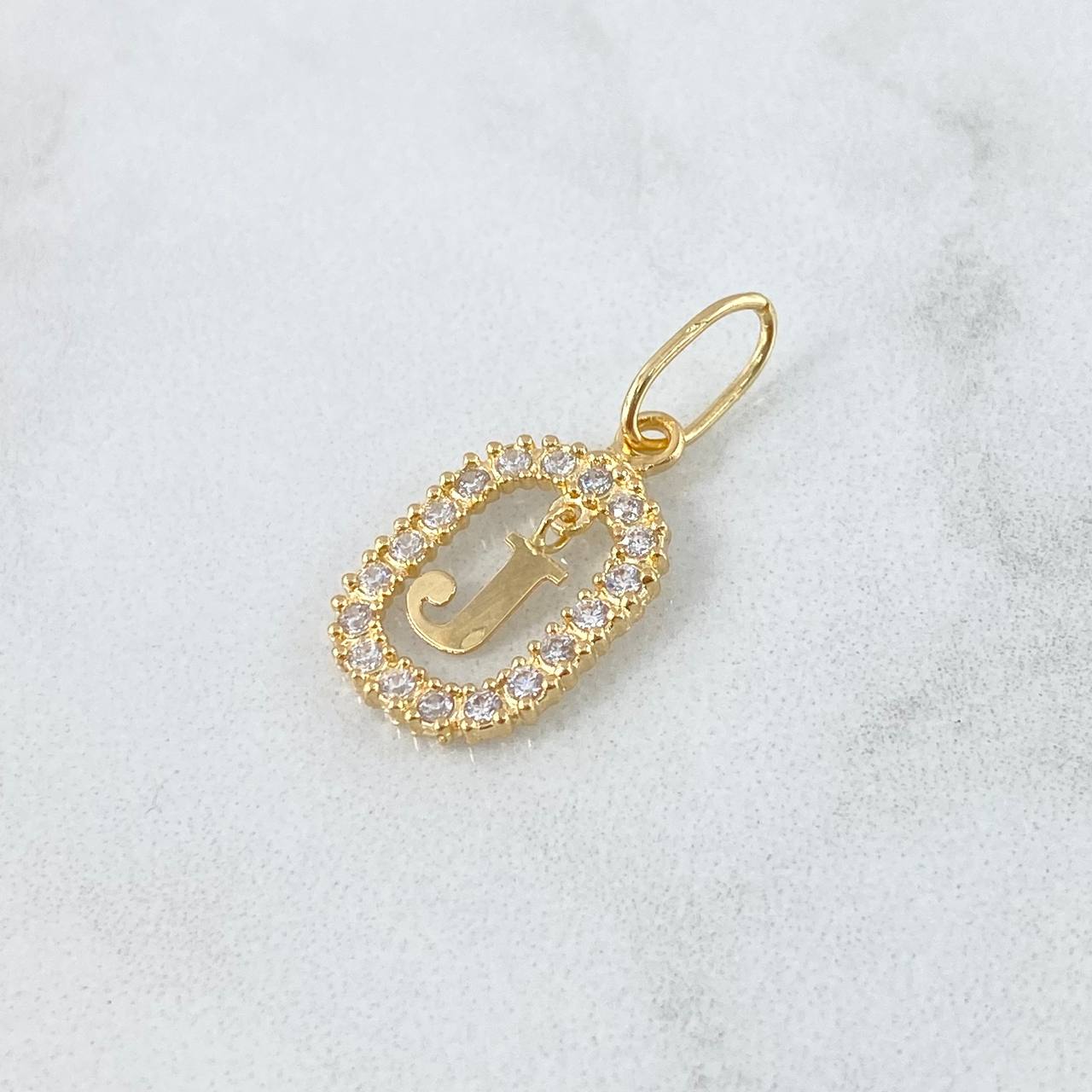 Dije Marco Letra J Colgante 1.4gr / 2.5cm - 1.8cm / Circones Blancos Oro Amarillo 18K