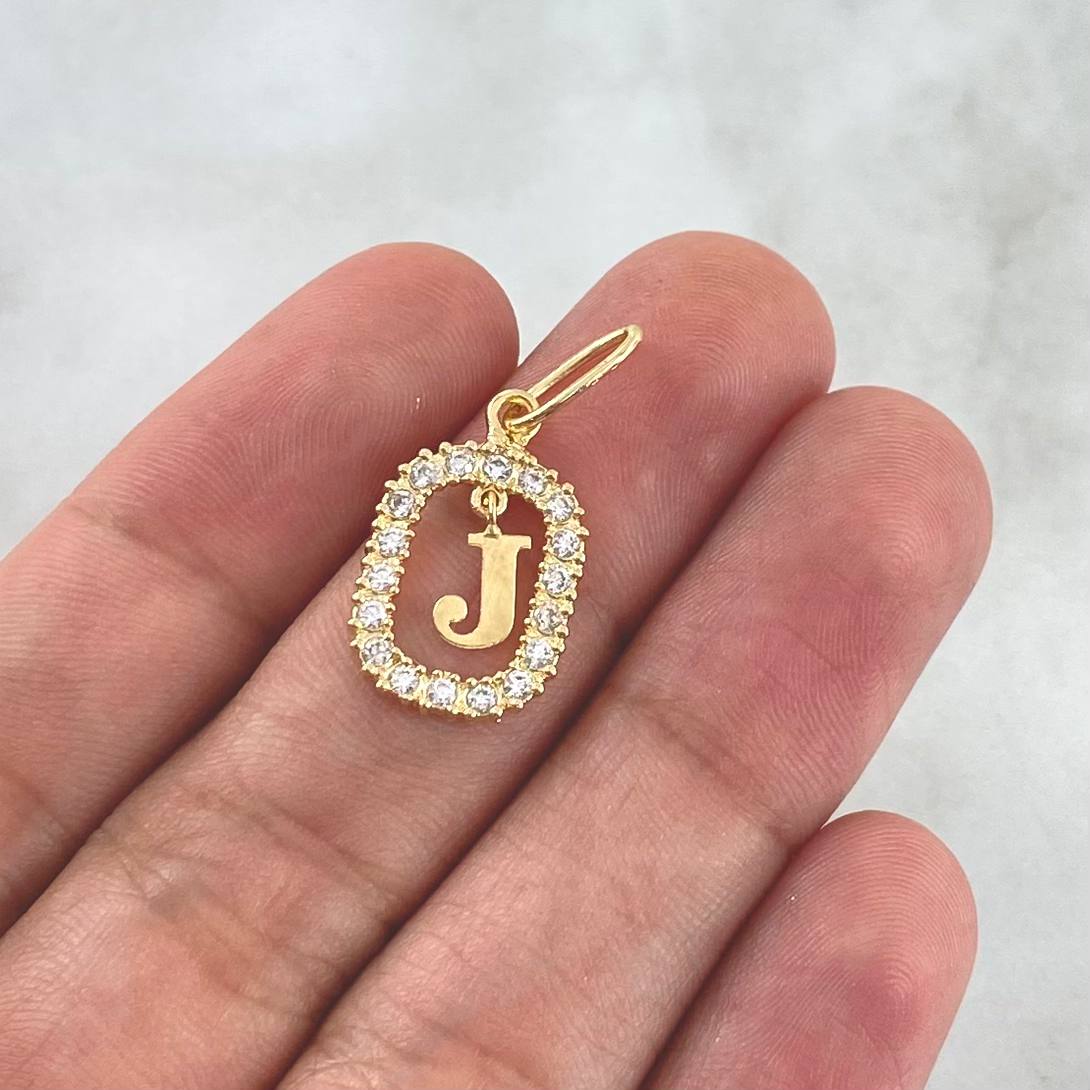 Dije Marco Letra J Colgante 1.4gr / 2.5cm - 1.8cm / Circones Blancos Oro Amarillo 18K