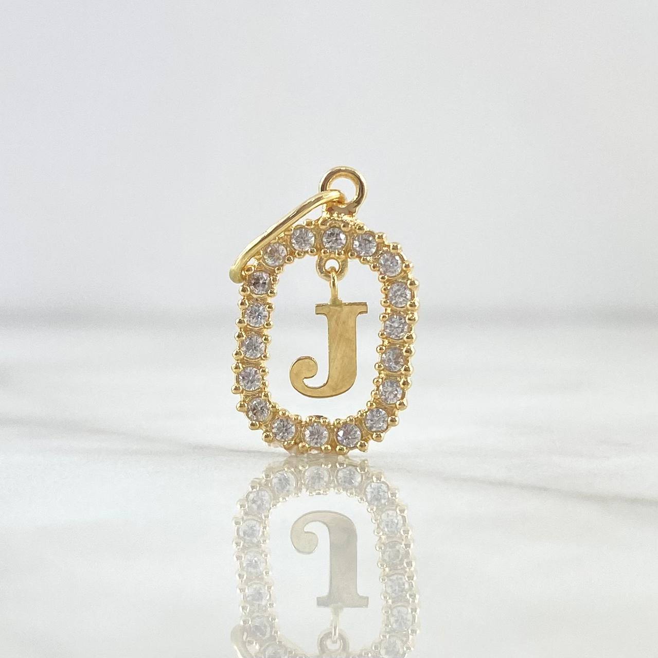 Dije Marco Letra J Colgante 1.4gr / 2.5cm - 1.8cm / Circones Blancos Oro Amarillo 18K
