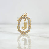 Dije Marco Letra J Colgante 1.4gr / 2.5cm - 1.8cm / Circones Blancos Oro Amarillo 18K