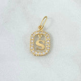 Dije Marco Letra S Colgante 1.4gr / 2.5cm - 1.8cm / Circones Blancos Oro Amarillo 18K