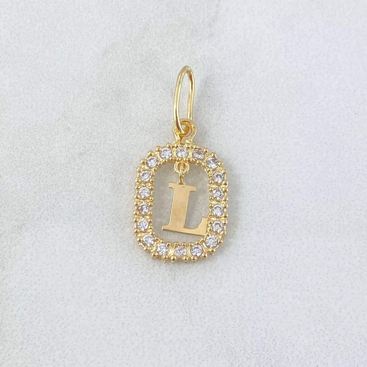 Dije Marco Letra L Colgante 1.35gr / 2.5cm - 1.8cm / Circones Blancos Oro Amarillo 18K