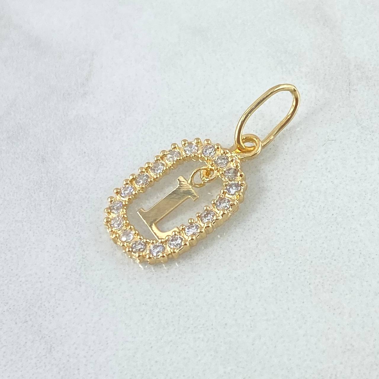Dije Marco Letra L Colgante 1.35gr / 2.5cm - 1.8cm / Circones Blancos Oro Amarillo 18K