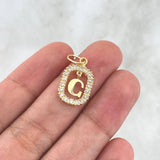 Dije Marco Letra G Colgante 1.45gr / 2.5cm - 1.8cm / Circones Blancos Oro Amarillo 18K