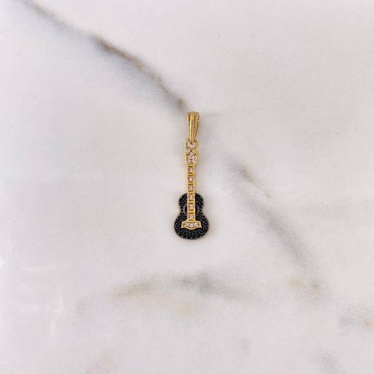 Dije Guitarra 1.15gr / 2.9cm / Circones Negros Blancos Oro Amarillo 18K $
