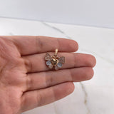 Dije Corazon Mariposa 2.15gr / 1.9cm / Circones Blancos Dos Oros Blanco Rosa 18K $