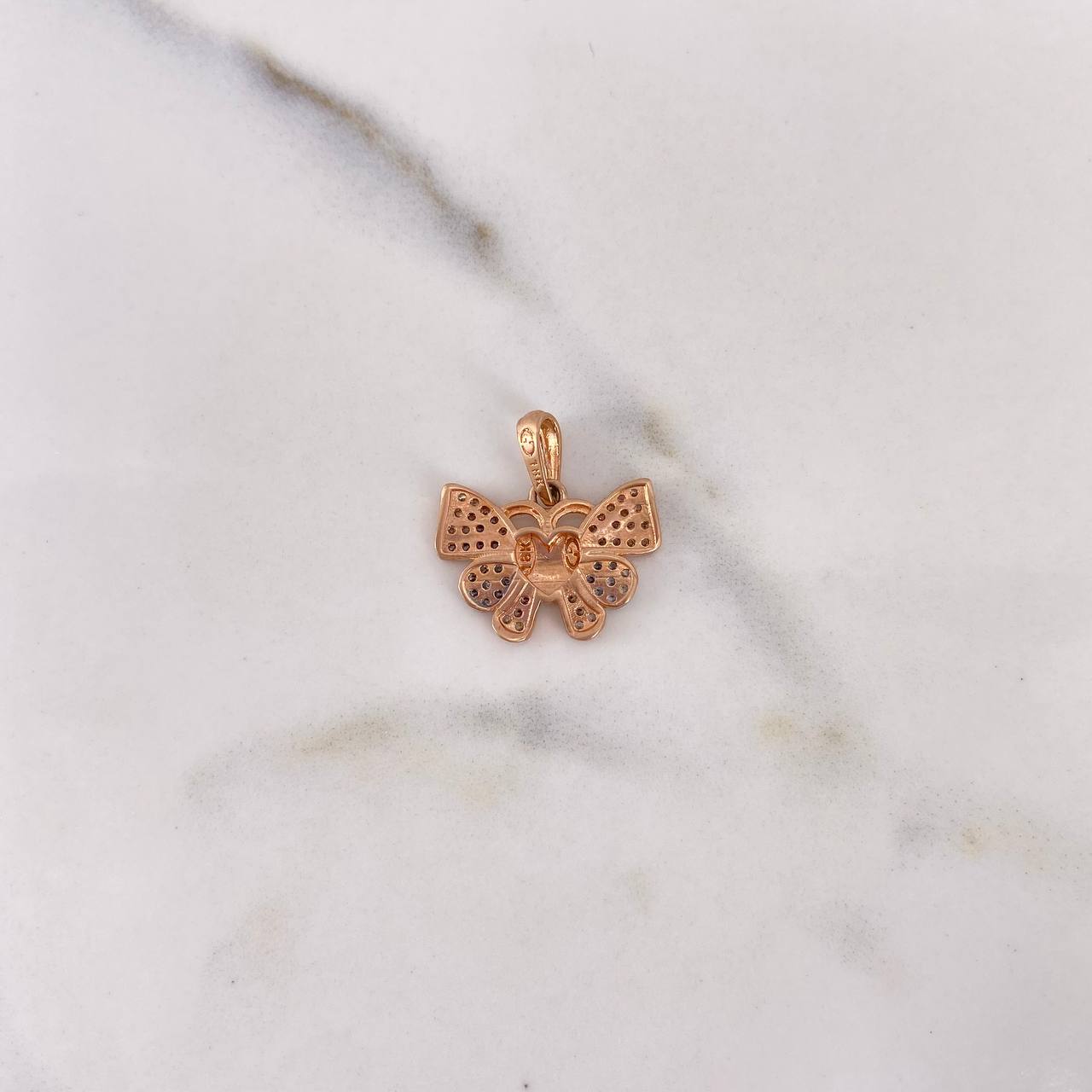 Dije Corazon Mariposa 2.15gr / 1.9cm / Circones Blancos Dos Oros Blanco Rosa 18K $