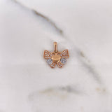 Dije Corazon Mariposa 2.15gr / 1.9cm / Circones Blancos Dos Oros Blanco Rosa 18K $