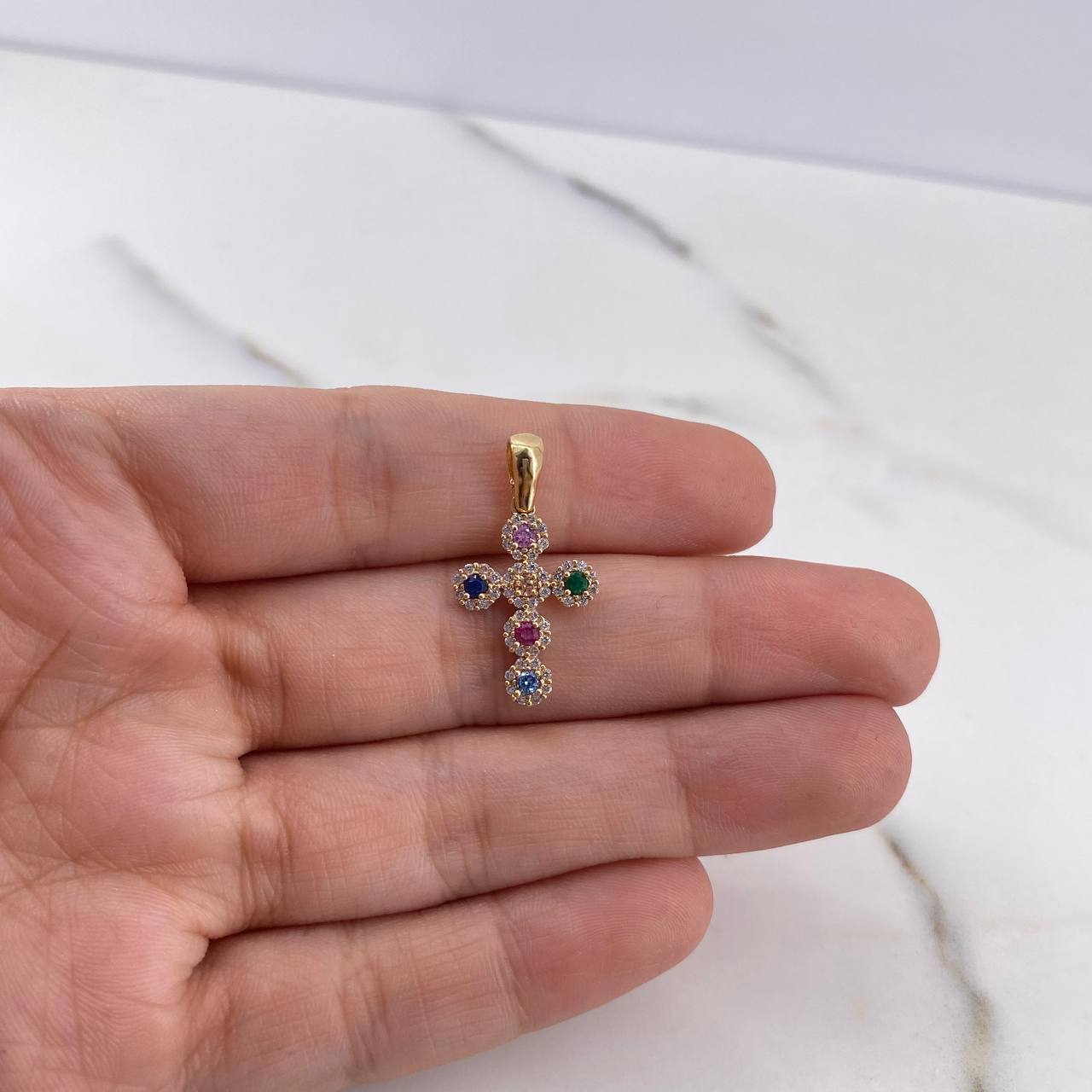 Dije Cruz Tupida 1.65gr / 2.3cm / Circones Colores Oro Amarillo 18K #