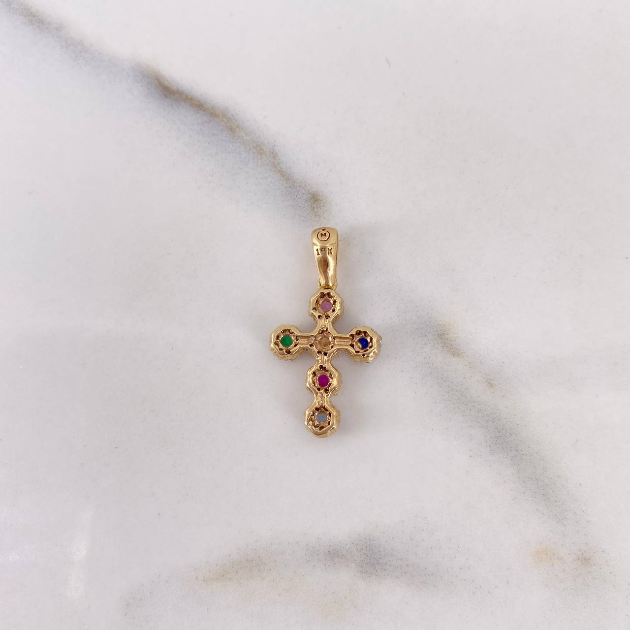 Dije Cruz Tupida 1.65gr / 2.3cm / Circones Colores Oro Amarillo 18K #