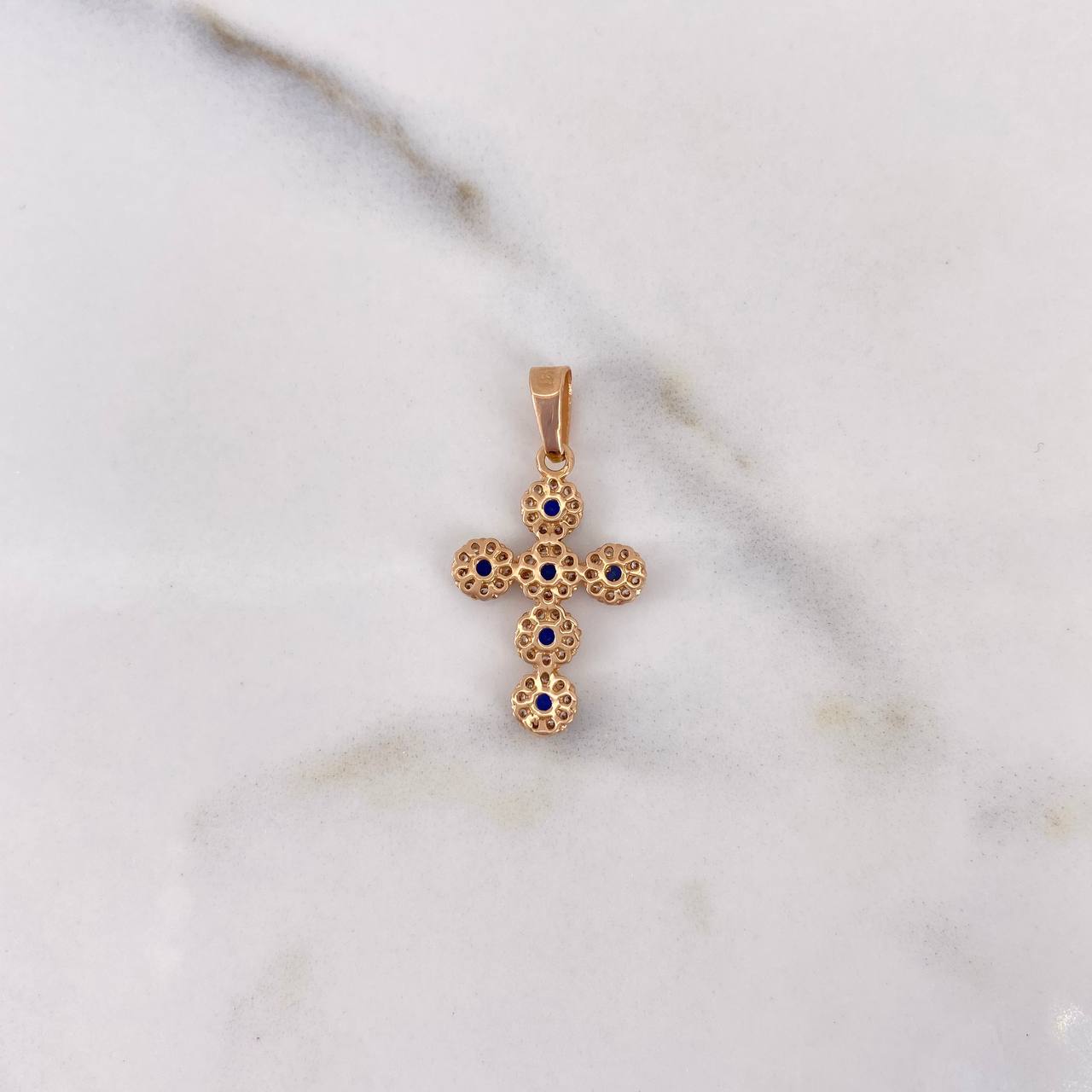 Dije Cruz Tupida 1.35gr / 2.6cm / Circones Blancos Azules Oro Rosa 18K #