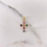 Dije Cruz Tupida 1.65gr / 2.3cm / Circones Colores Oro Amarillo 18K #