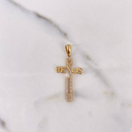 Dije Cruz Jesus 2.5gr / 3.7cm / Circones Blancos Oro Amarillo 18K $