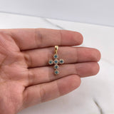 Dije Cruz Tupida 1.55gr / 2.3cm / Circones Blancos Azules Oro Amarillo 18K &