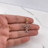 Dije Cruz Tupida 2.15gr / 3cm / Circones Blancos Fucsias Oro Amarillo 18K &