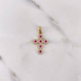 Dije Cruz Tupida 2.15gr / 3cm / Circones Blancos Fucsias Oro Amarillo 18K &