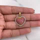 Dije Corazon 3.65gr / 2.6cm / Circones Fucsias Blancos Oro Amarillo 18K #