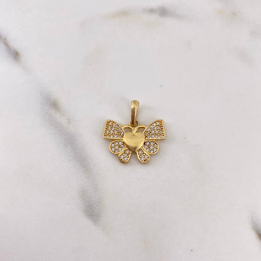Dije Corazon Mariposa 2.25gr / 1.9cm / Circones Blancos Oro Amarillo 18K $