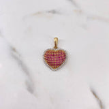 Dije Corazon 3.65gr / 2.6cm / Circones Fucsias Blancos Oro Amarillo 18K #