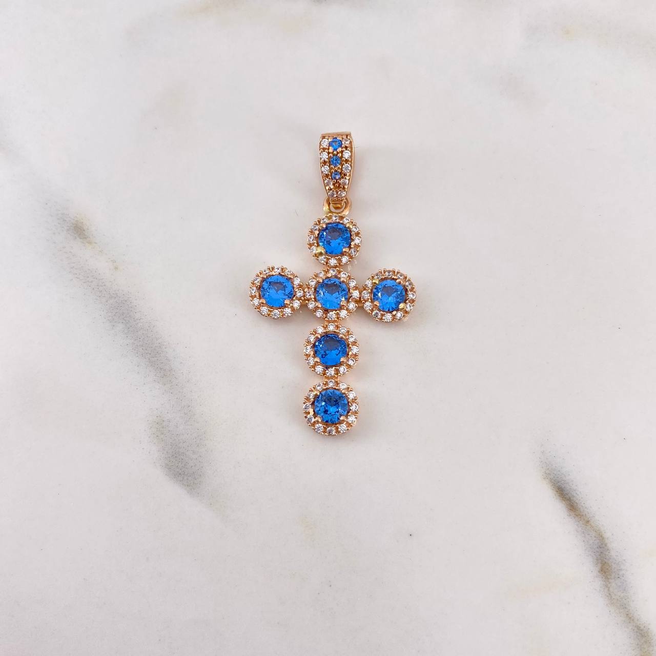 Dije Cruz Tupida 4.1gr / 3.8cm / Circones Blancos Azules Oro Rosa 18K #
