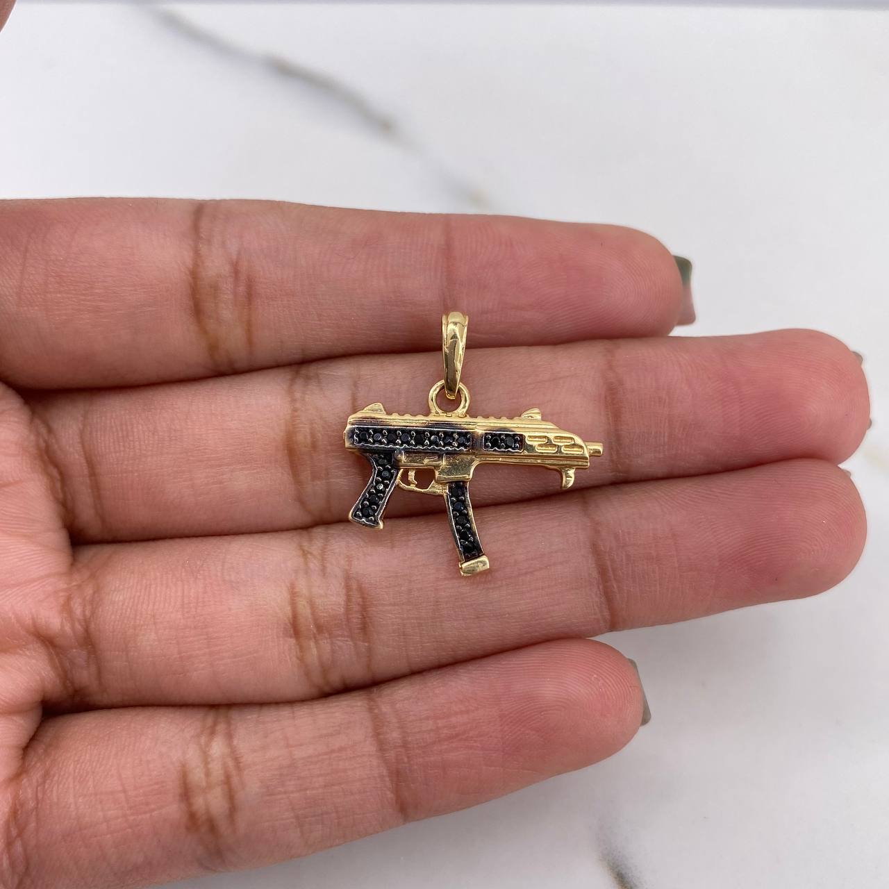 Dije Arma MP15 2gr / 2.2cm / Circones Negros Oro Amarillo 18K #