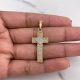 Dije Cruz Rombo 2.7gr / 3.7cm / Circones Blancos Dos Oros Amarillo Blanco 18K $