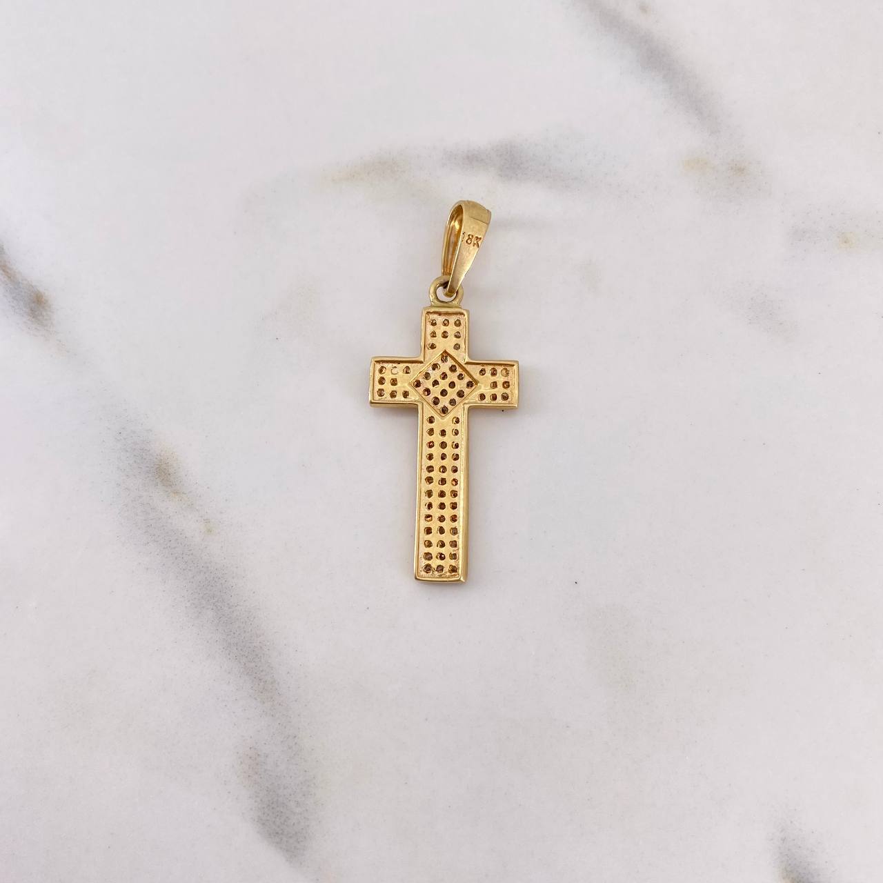 Dije Cruz Rombo 2.7gr / 3.7cm / Circones Blancos Dos Oros Amarillo Blanco 18K $