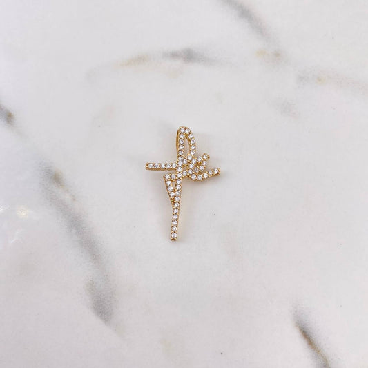 Dije Cruz Fe 1.95gr / 2.8cm / Circones Blancos Oro Amarillo 18K $