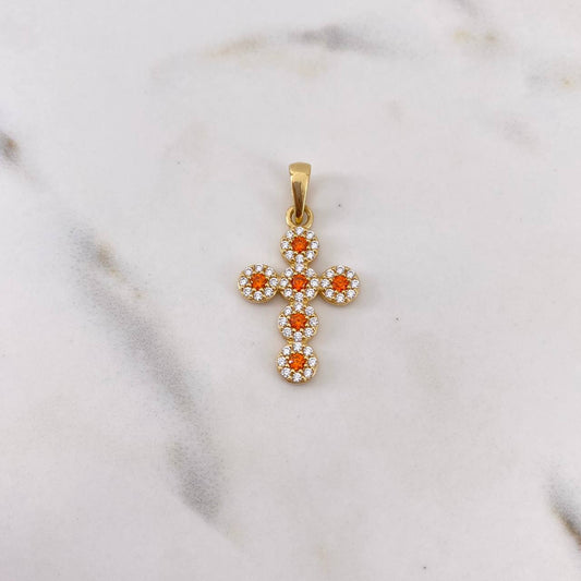 Dije Cruz Tupida 2.25gr / 3cm / Circones Blancos Naranjas Oro Amarillo 18K &