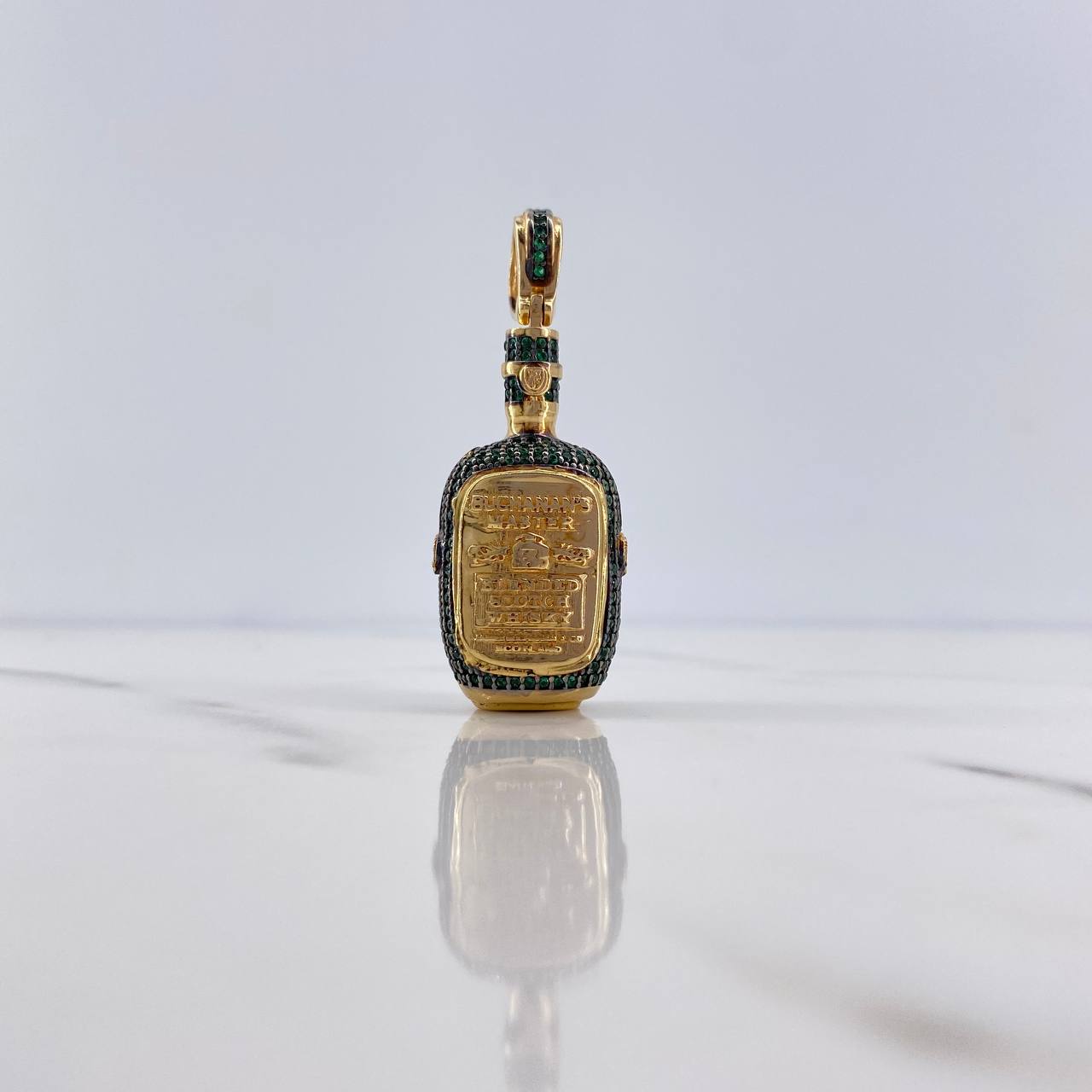 Dije Botella Buchanan's 14.7gr / 4.5cm / Circones Verdes Oro Amarillo 18K #