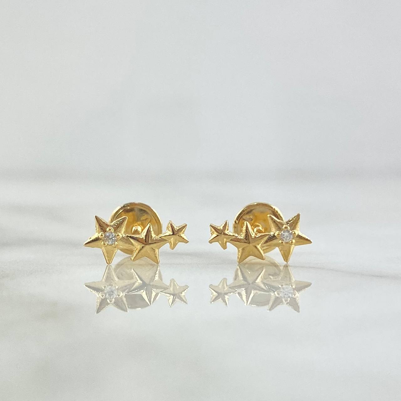Topos Trio de Estrellas 0.75gr / Circones Blancos Oro Amarillo 18K *