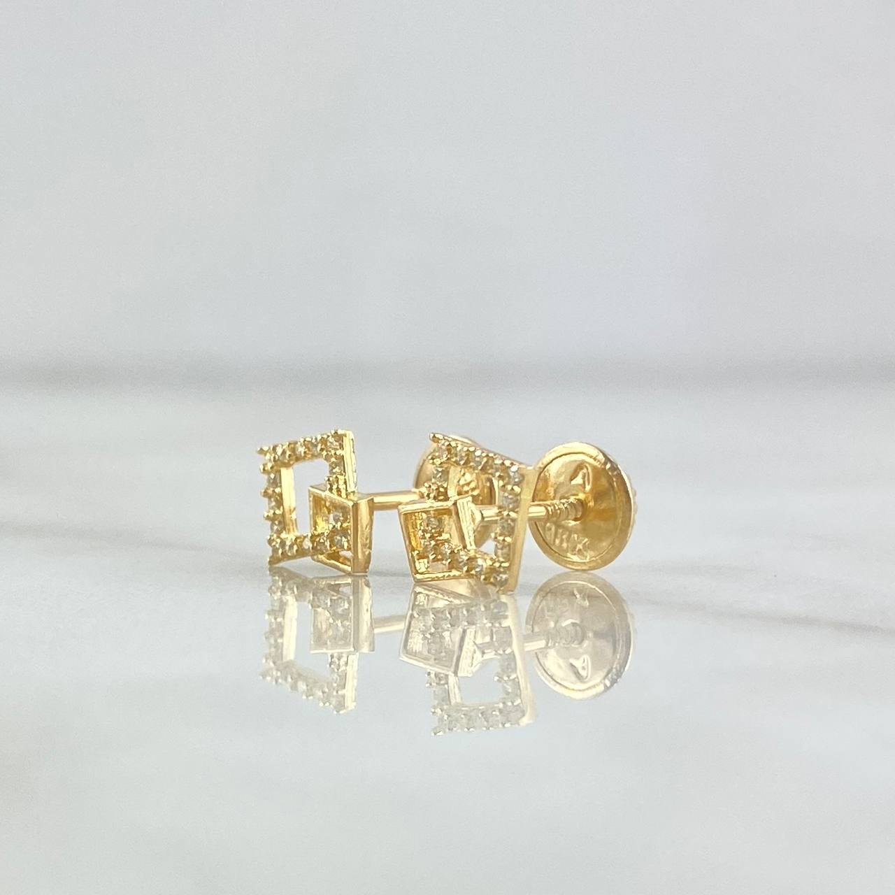 Topos Cuadros Superpuestos 0.85gr / 8mm Circones Blancos Oro Amarillo 18K