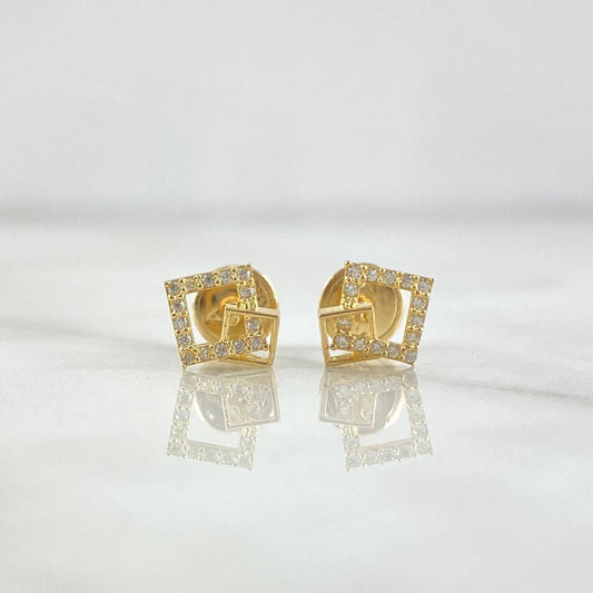 Topos Cuadros Superpuestos 0.9gr / 8mm Circones Blancos Oro Amarillo 18K