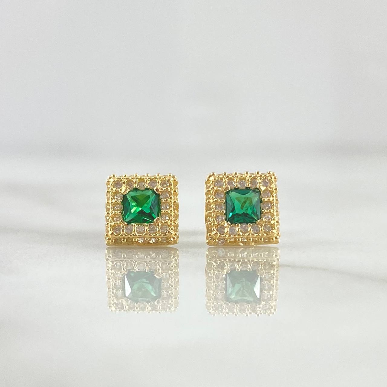 Topos Halo Cuadrado 1.35gr / 7mm Circones Blancos - Verdes Oro Amarillo 18K