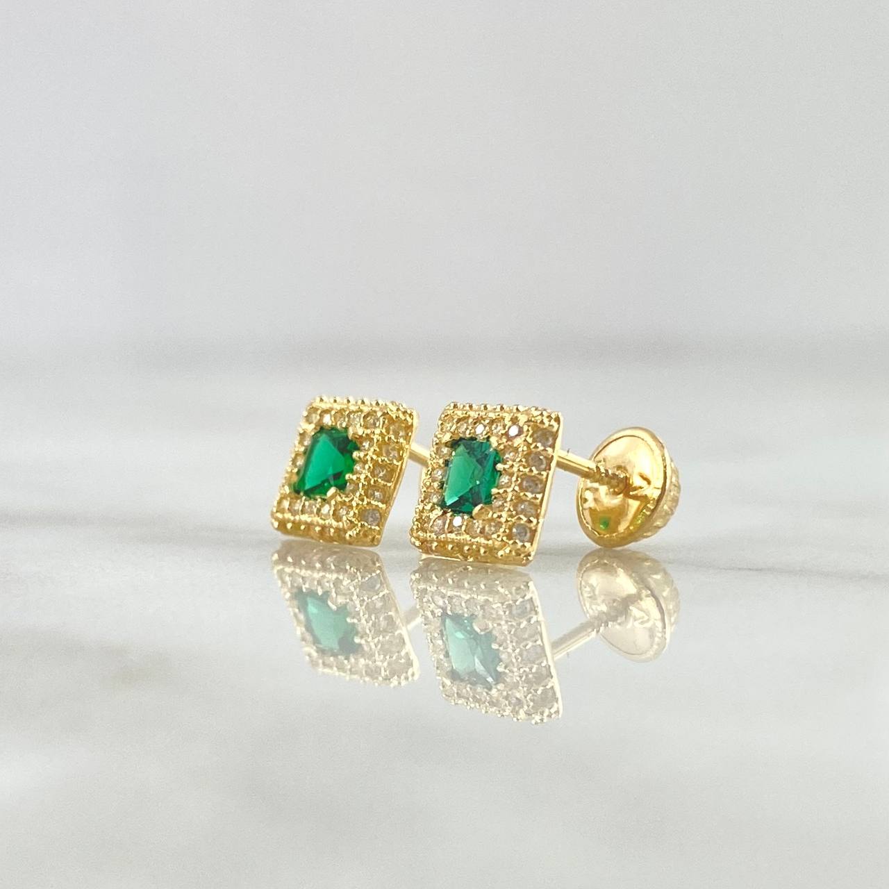 Topos Halo Cuadrado 1.35gr / 7mm Circones Blancos - Verdes Oro Amarillo 18K