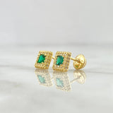 Topos Halo Cuadrado 1.35gr / 7mm Circones Blancos - Verdes Oro Amarillo 18K