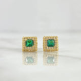 Topos Halo Cuadrado 1.35gr / 7mm Circones Blancos - Verdes Oro Amarillo 18K