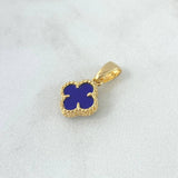 Dije Trébol Vcya 1.4gr / 1.7cm / Cuarzo Azul Punteado Oro Amarillo 18K