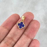 Dije Trébol Vcya 1.4gr / 1.7cm / Cuarzo Azul Punteado Oro Amarillo 18K