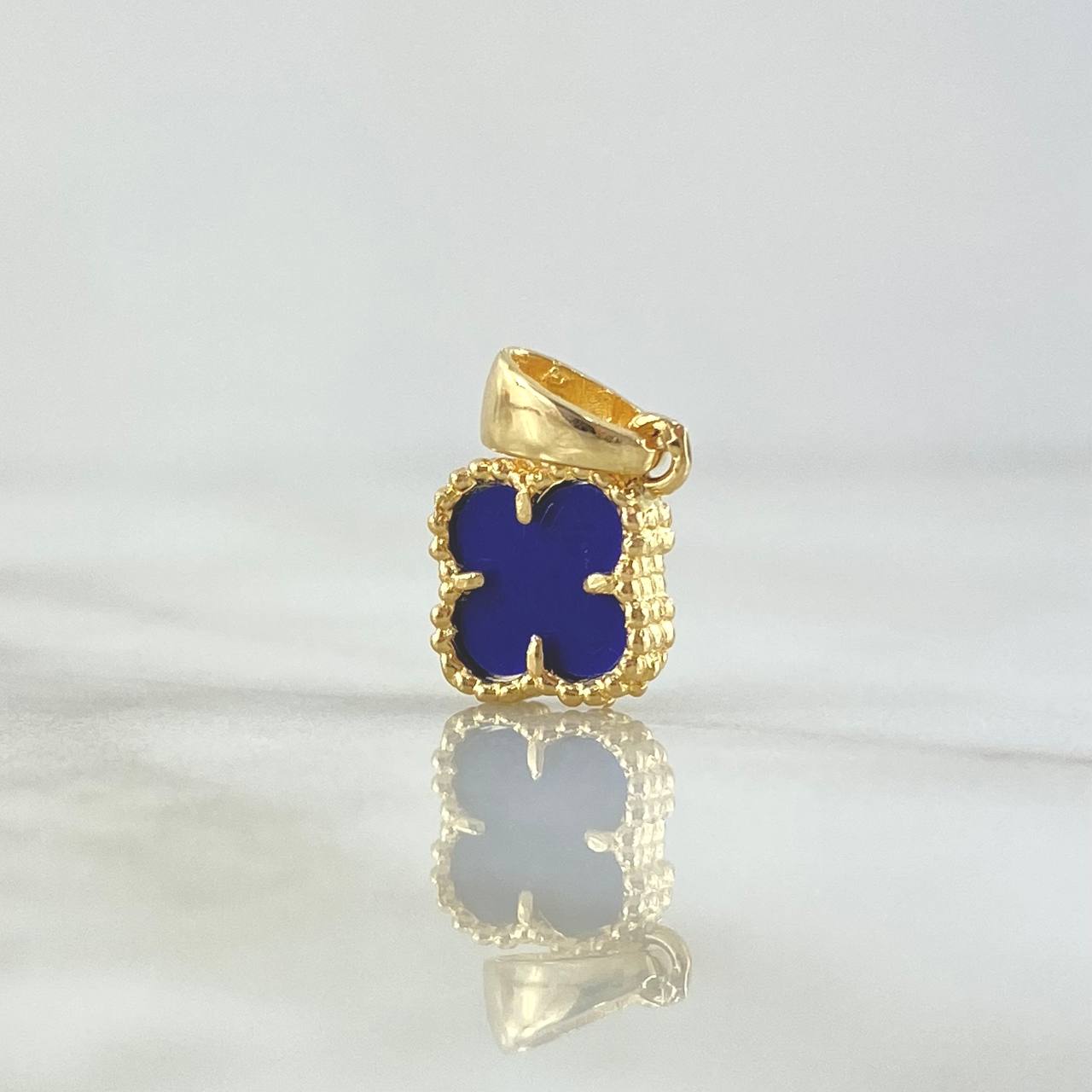 Dije Trébol Vcya 1.4gr / 1.7cm / Cuarzo Azul Punteado Oro Amarillo 18K